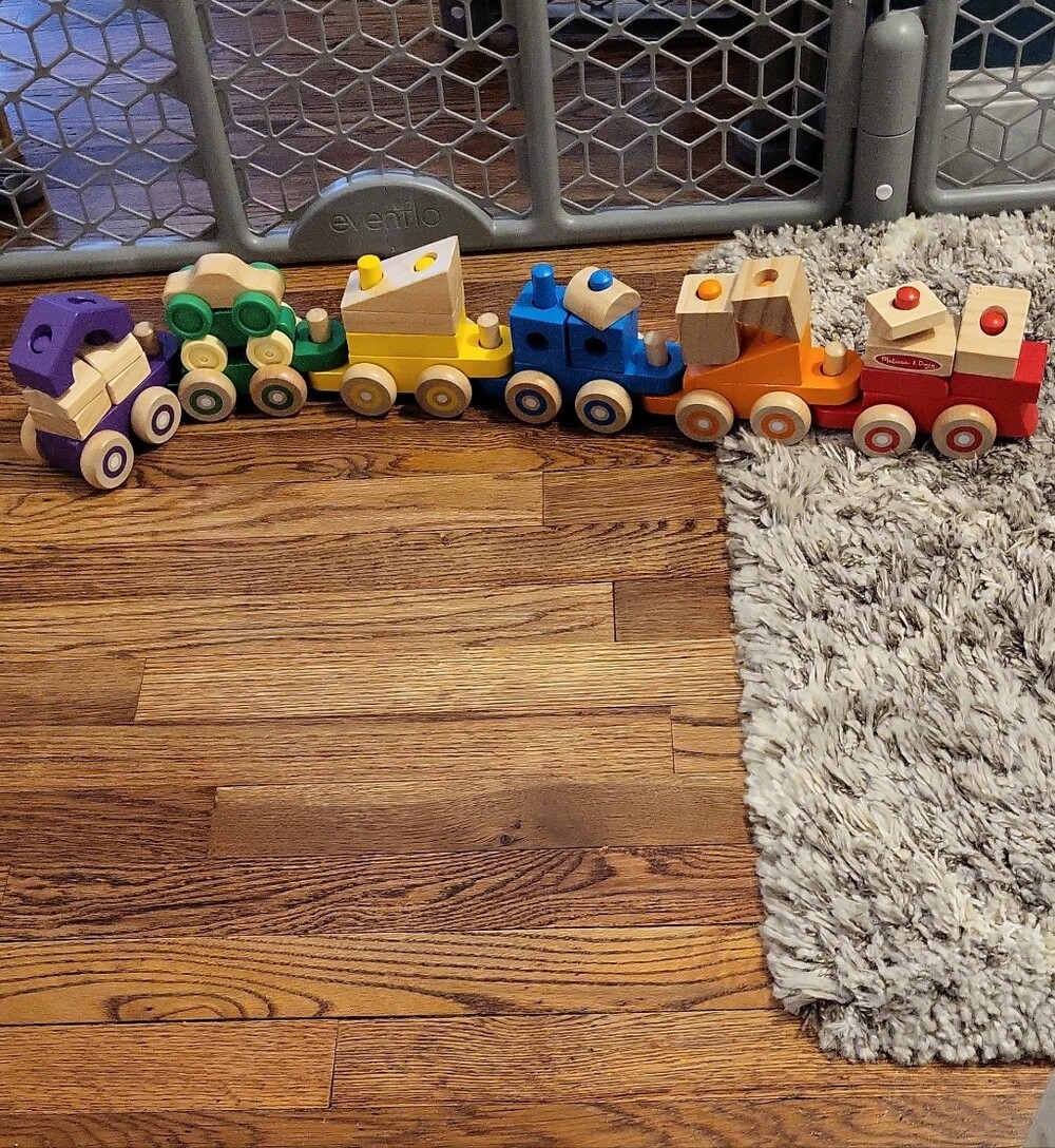 Melissa & Doug Wooden Rainbow Train - Red Orange Yellow Green Blue Purple Cream